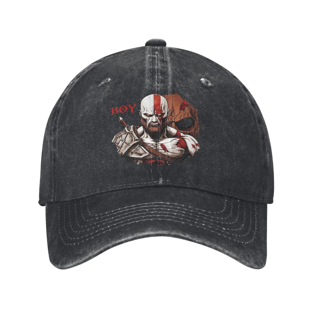 Vintage God of War Game Kratos and Son Baseball Cap for Unisex Women Distressed Denim Sun Cap All Seasons Travel Adjustable Hat Cap