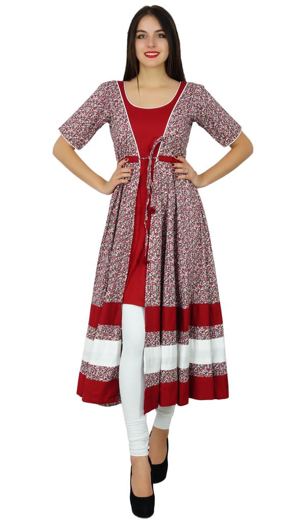 Bimba Womens Drawstring Waist Anarkali Kurta Printed Kurti Designer Blouse