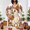 Women Plus Size V Neck Long Sleeve Fitted Straight Hem Halloween Printed Dress