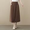 Plus Size Spring Summer Women Midi A-Line Skirt High Waist Black Khaki Coffee Buttons Skirt With Pockets Cotton Linen Simple Skirt