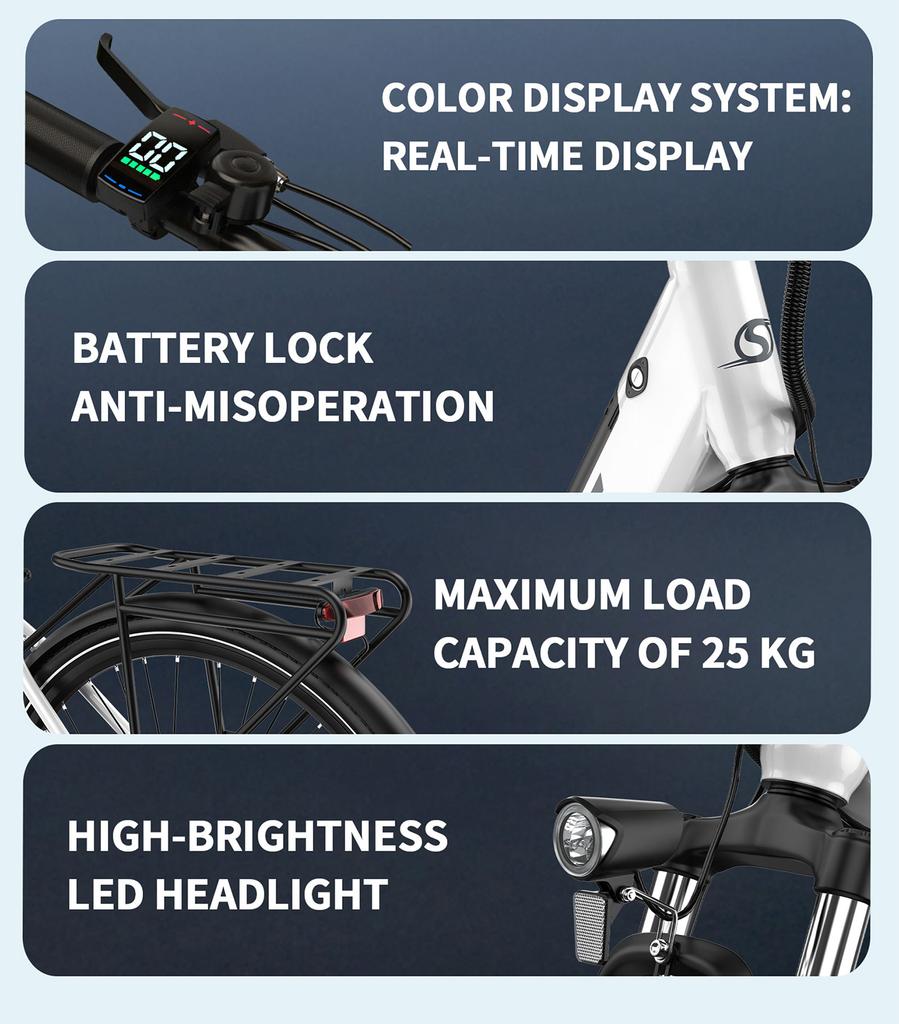 Onesport OT12 27.5 Electric bike Peak 250W36V13AH city Electric bike lights and rear lights