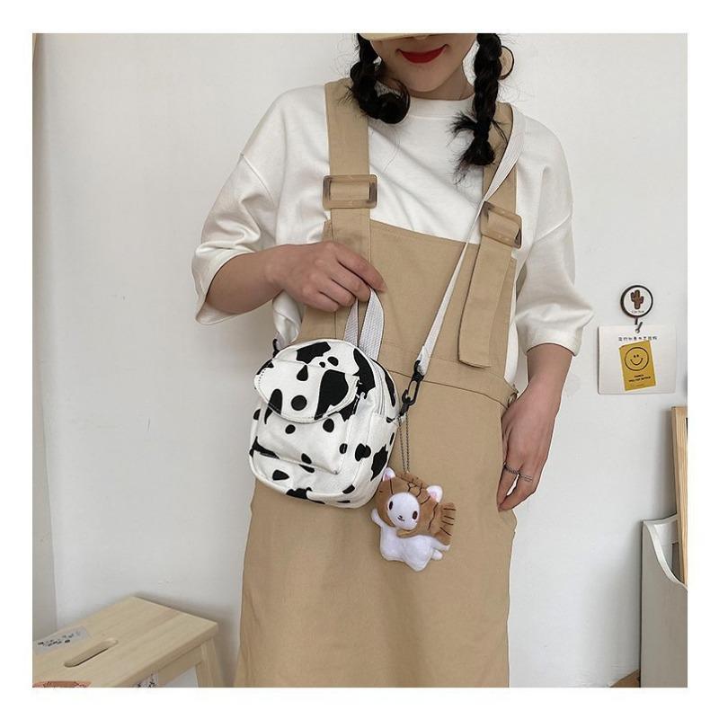Милая маленькая сумка с принтом коровы для девочек, студенток, сумка для телефона, маленькая свежая холщовая сумка через плечо