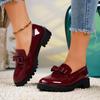 Summer 2025 Women's Fashion Round Toe Retro Solid Color PU Loafers Butterfly Decoration Casual Party Slip-on Platform Shoes