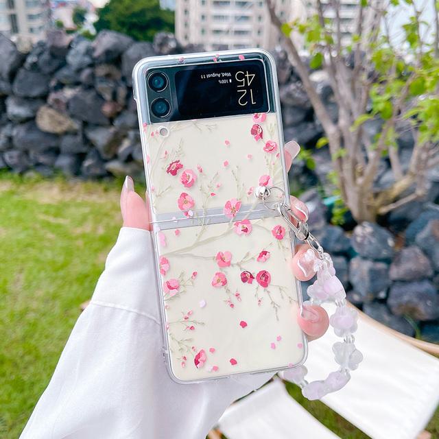 Для Samsung Galaxy Z Flip 4 3 чехол с маленьким браслетом с цветочной росписью прозрачный противоударный жесткий чехол для Samsung Zflip4 Flip3 чехол