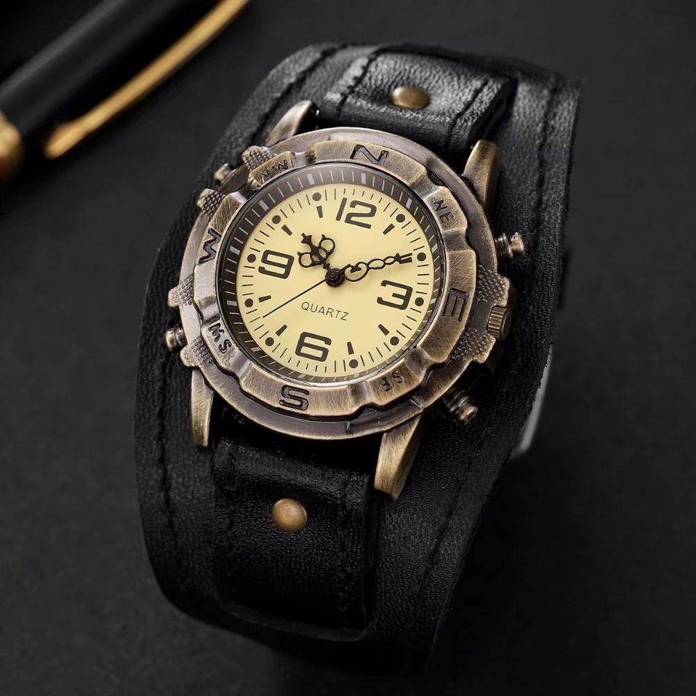 Black Brown Cowhide Bracelet Watch Cowhide Strap Watch Bracelet Leather Strap Watch Wristwatches