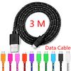 Nylon Braided Micro USB Cable 1/2/3m Data Sync USB Charger Cable For Samsung Xiaomi Android Cables
