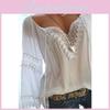 Sexy V Women Neck Long Sleeve Lace Up Shirt Casual Blouse Top Lady Loose T Shirt