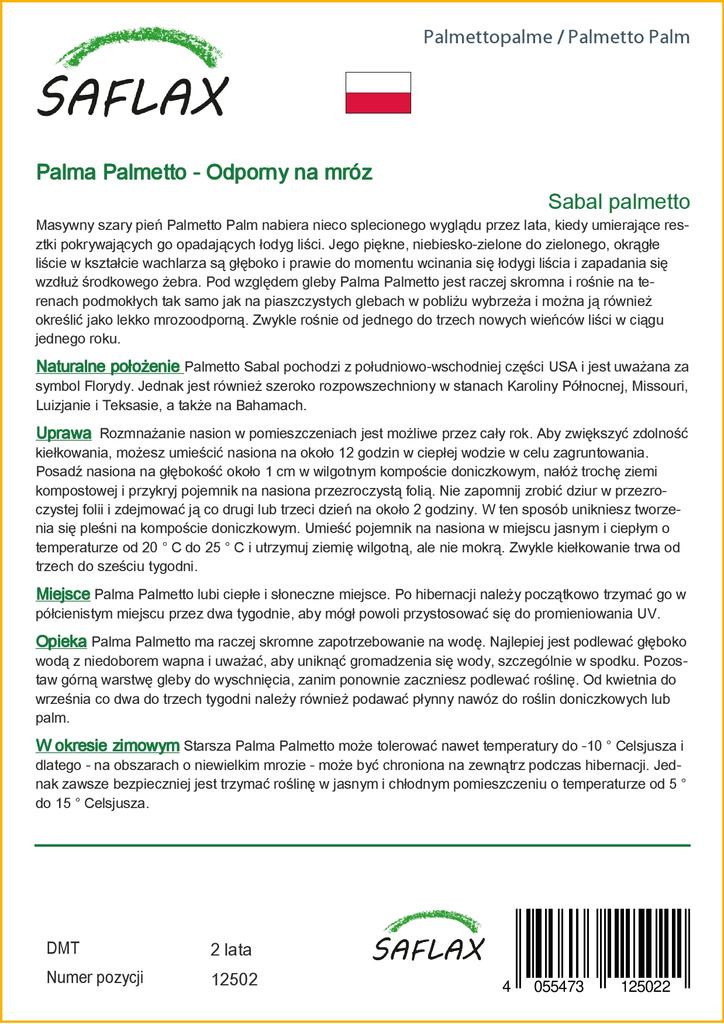 SAFLAX Пальметто Пальма - 8 семян - С горшечным субстратом для лучшего выращивания - Пальметто Сабаль
