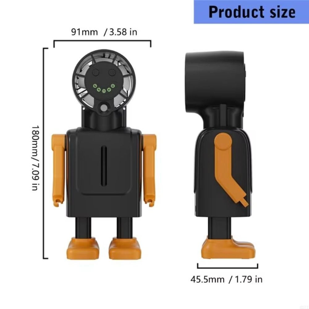 Cute Robot Shape Misting Handheld Fan LED Screen Display Mini Fan Rechargeable Fan Camping Travel