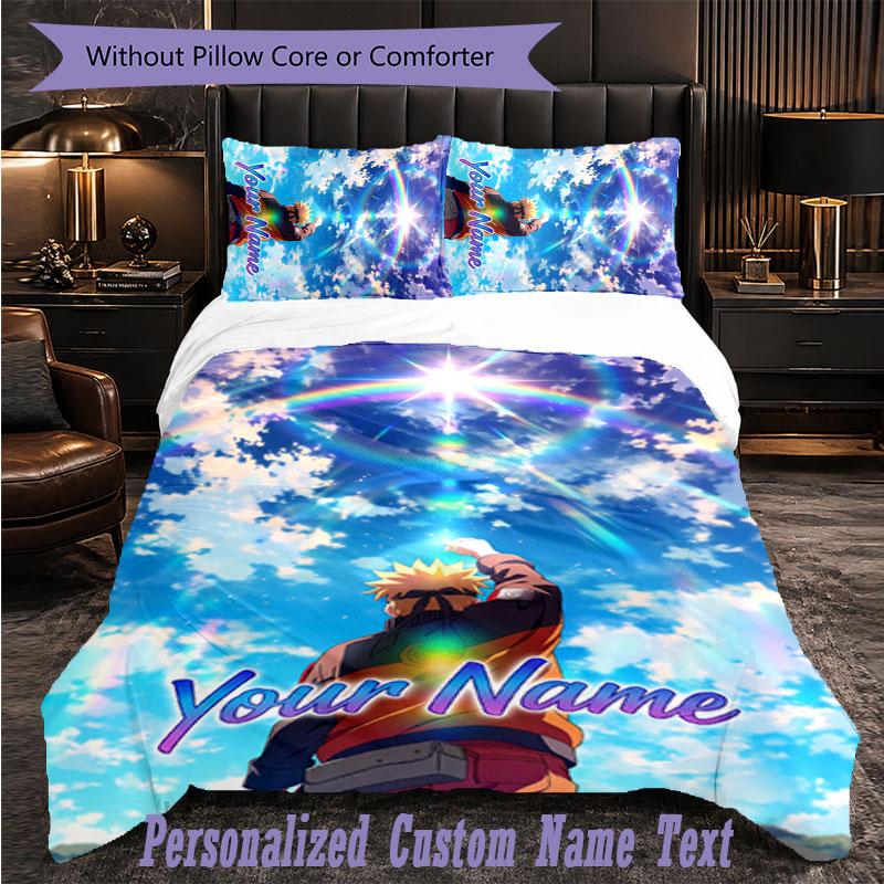 Personalized 3Pcs Bedding SetNaruto Custom Text Duvet Cover Pillowcase Set Bedroom Gift