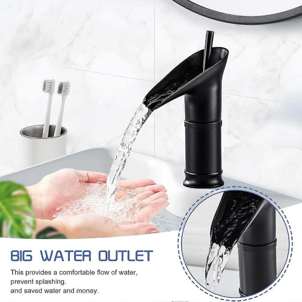 Bathroom Waterfall Basin Mixer Tap Black Brass Single Lever Washbasin Mixer Tap Bathroom Wash Basin Tap for Hot and Cold Water
