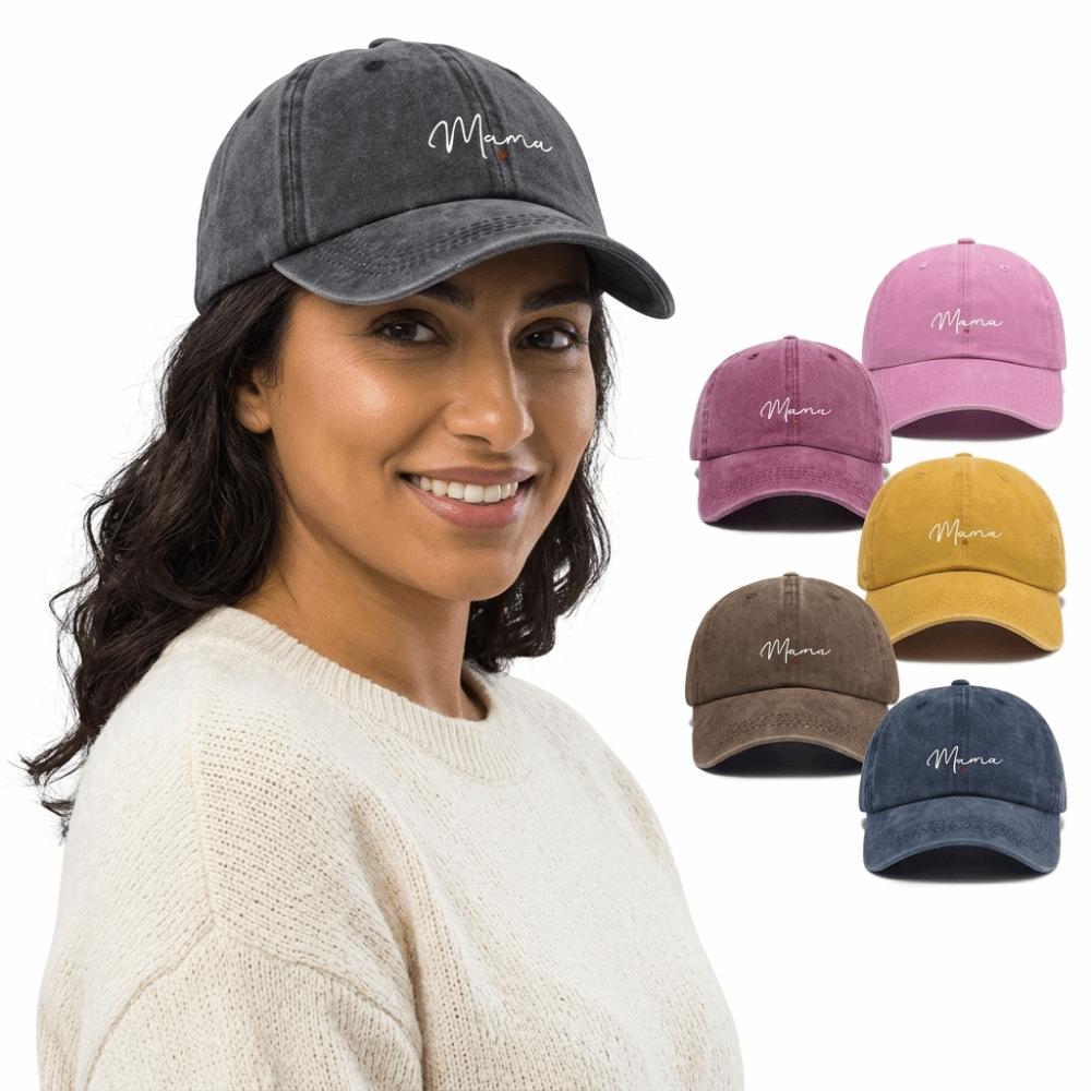 Washed Cotton Mama Red Heart Caps Adjustable Baseball Cap Fashion Baseball Hats Gifts