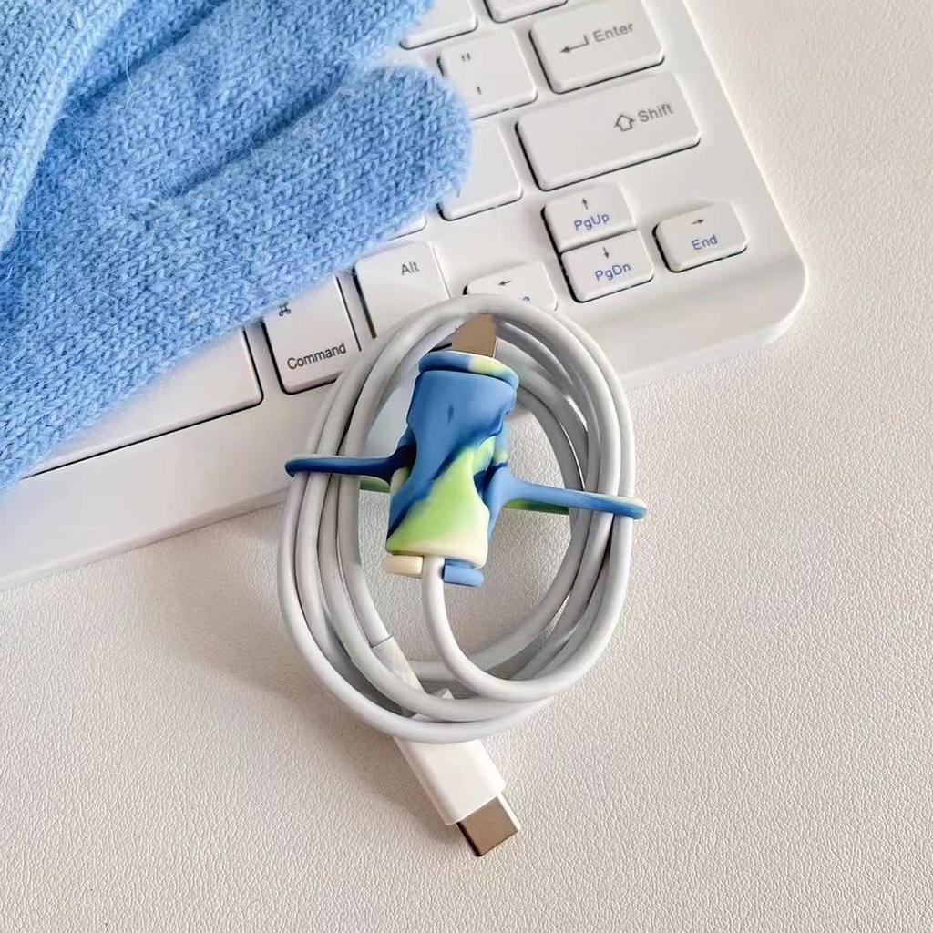 2 в 1 Защитное устройство для хранения кабеля для передачи данных, симпатичная силиконовая намотка кабеля для зарядки, средство для хранения кабеля для передачи данных с защитой от излома, зарядное устройство для мобильного телефона