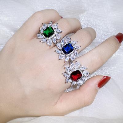 Новое Изысканное Кольцо для Женской Моды Цветной Циркон Ювелирные Изделия Розовое Синее Зеленое Блестящее Цирконовое Кольцо Свадебные Ювелирные Изделия