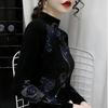 Женская базовая рубашка De Rong Осень/Зима с длинным рукавом, полувысоким воротником и стразами