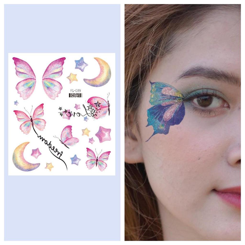 12/1 Sheets Gradient Glitter Temporary Butterfly Facial Tattoos Costume Party Face Tattoos For Women/Girls Waterproof But Easy Remove Tattoos