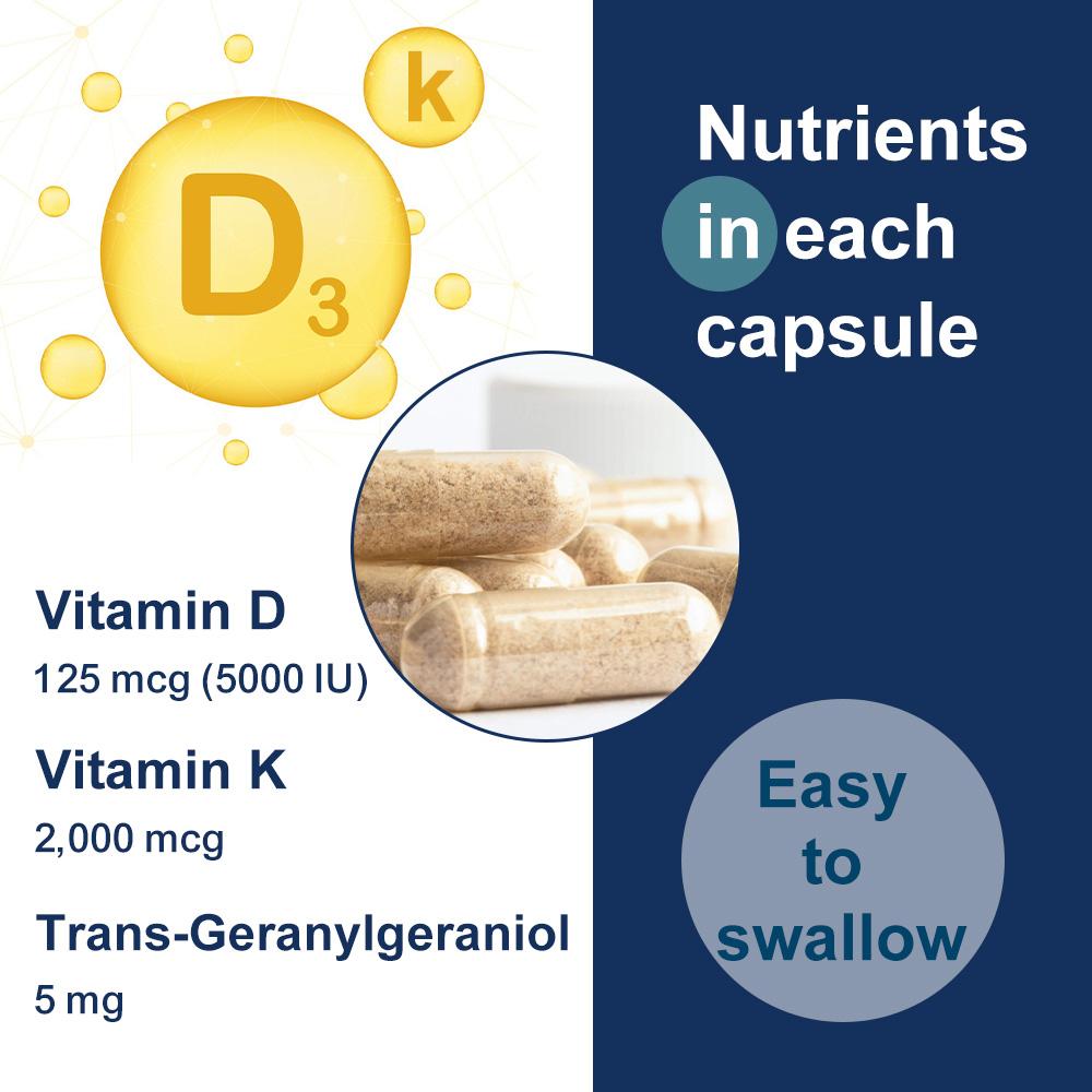 Vitamin D Supreme 5000 IU D3 with Vitamin K1 K2, 120 Capsules Bone Support