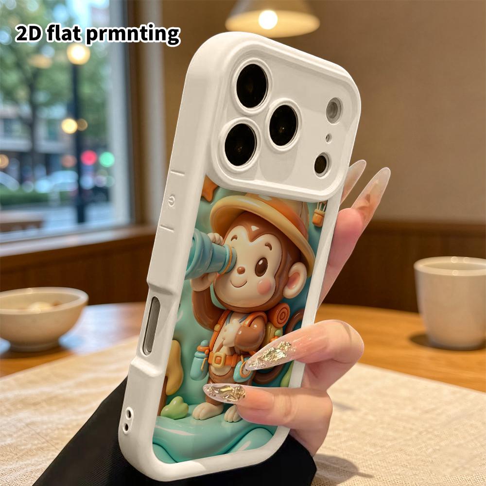 Phone case: 2D flat design suitable for iPhone 18 17 16 15 14 13 Pro protective case, adventurous little monkey, perfect Christmas and Halloween holid