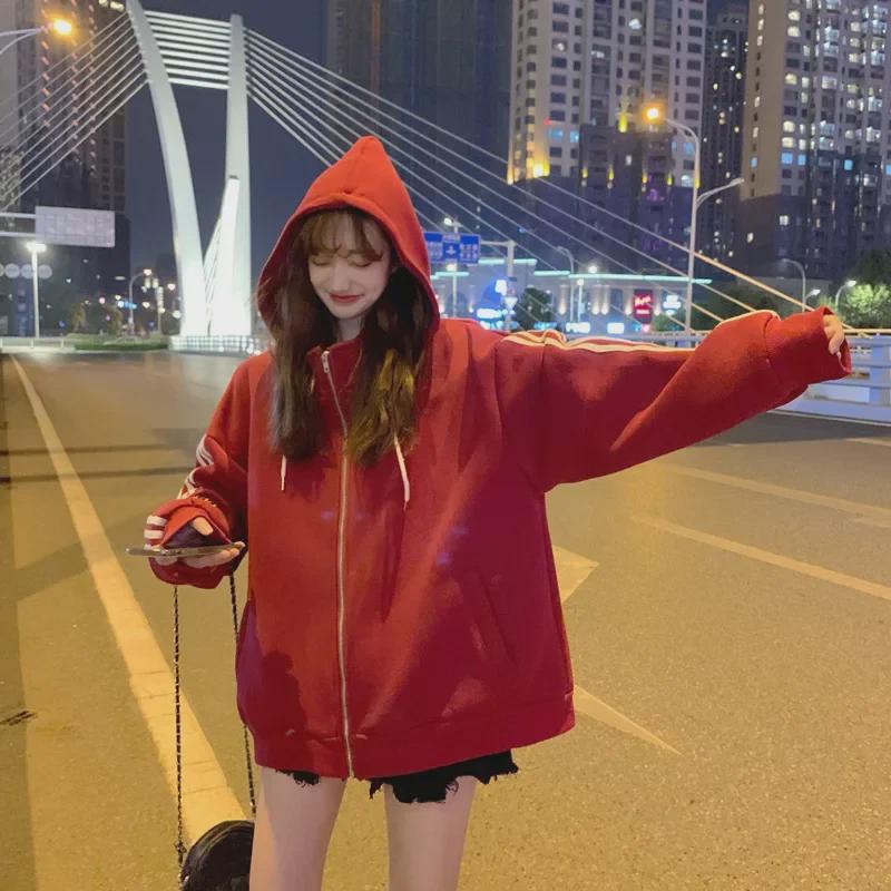 Официальный женский классический свободный свитер на молнии с капюшоном, бархатная куртка 2020 года, модный топ