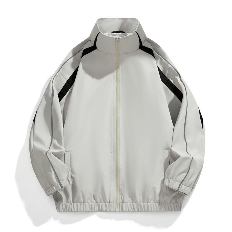 Весенне-осенняя куртка с воротником-стойкой, повседневная, однотонная, комбинированная, парная куртка