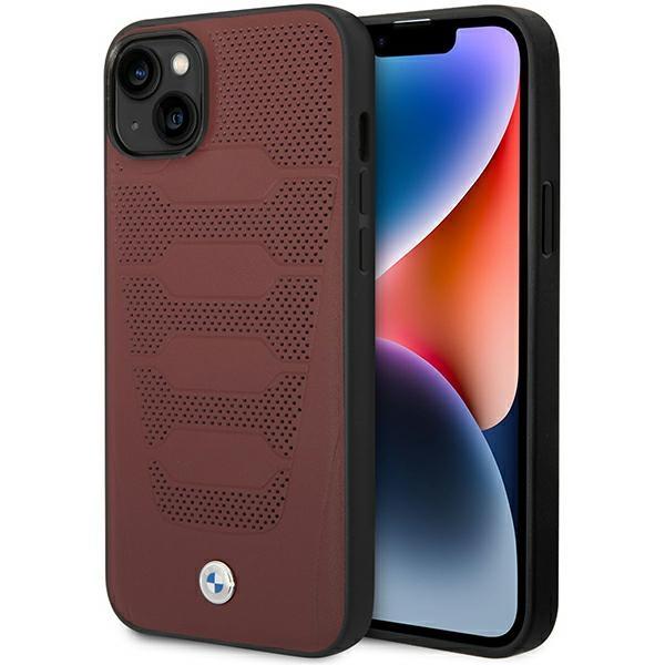 Etui do iPhone 14 BMW Leather Seats Pattern burgundowy