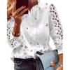 Women Elegant Fashion Butterfly Print Blouses Top Ruffled Trim Casual Long Lace Sleeve Blouse