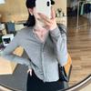 Элегантный вязаный кардиган в корейском стиле с V-образным вырезом и кружевной отделкой для женщин, стройнящий осенний топ с длинным рукавом