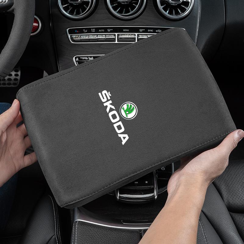 ADV1 Car Armrest Box Pad Suede Handrail Increase Height Mat For Skoda Octavia A5 Mk3 Fabia Kamiq Kodiaq Karoq Rapid Yeti Superb Scala