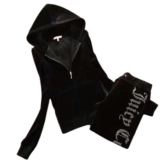 2 шт./компл. женский спортивный костюм осень-зима мода буквенная корона со стразами с длинными рукавами куртка с капюшоном пальто топ на шнурке на талии длинные брюки брюки