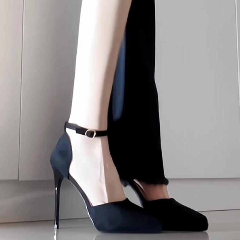 2025 New Fashion Small Size To Black Heels Pointed Hollow High Heels Slim Heel Summer Sandals Shoes Women Single Shoes