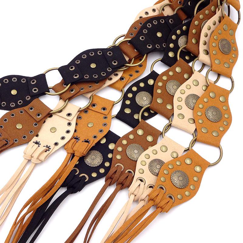 Ремень из микрофибровой кожи в стиле ретро с декором в виде заклепок в ковбойском стиле