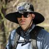 Men Outdoor Hat with Detachable Solar Fan Large Brim Windproof Strap USB Charging Anti-UV Sunlight Protection Hollow Mesh Great Breathability
