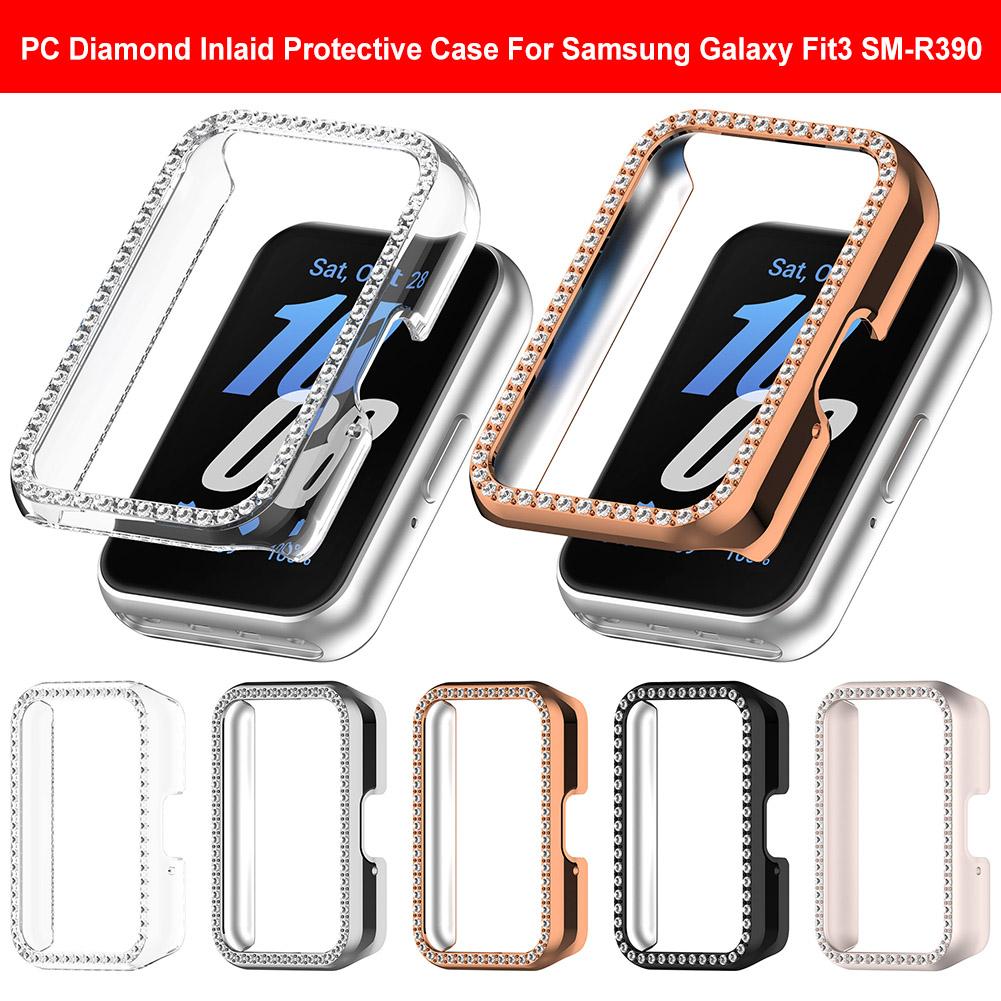PC Diamond Inlaid Case Watch Half Cover Case Dustproof Smartwatch Protective Shell Anti-Scratch for Samsung Galaxy Fit 3