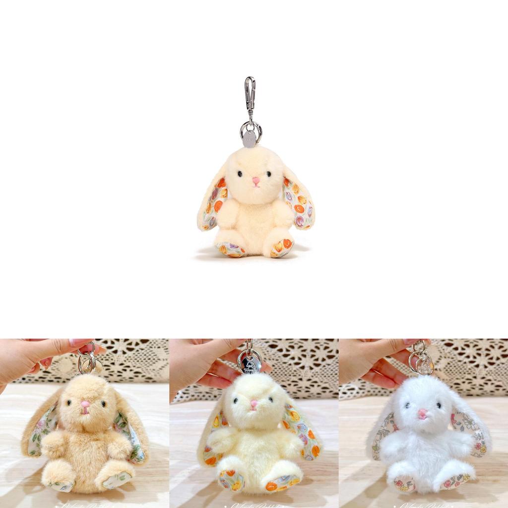Плюшевая брелок-заяц сидящий с вышитыми цветами для милого коллекционного подарка