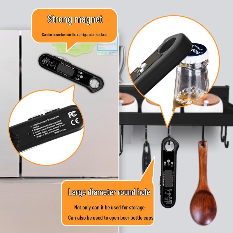 Двухканальный складной BBQ и мясной термометр 3-в-1 - Проводной, пищевой зонд