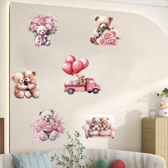 6 шт. наклейки на стену ко Дню Святого Валентина, милый медведь, роза, воздушные шары, романтическая наклейка на стену, украшение для спальни, гостиной