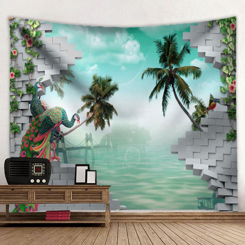 Красивый пейзаж с павлином, гобелен, 3D лесной водопад, пейзаж, настенный домашний фон, тканевый декор, садовый плакат для улицы