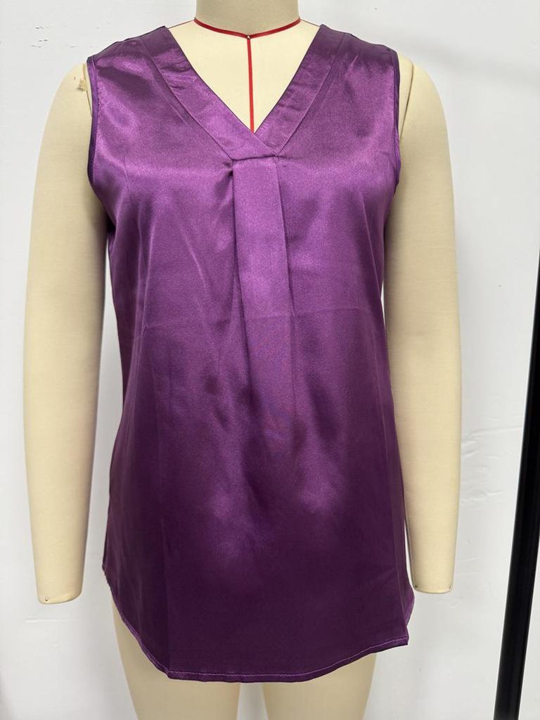 SHEIN Women's Imitation Silk V-Neck Sleeveless Satin Shirt - Spring/Autumn Style