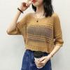 Female Hoodie Leisure, Elegant, Sexy Spring Hollow Round Neck Short Sleeve Knitted Top Summer Short-sleeved Hollowed Out Knit Shirt