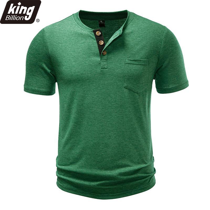 Мужская футболка-henley из меланжевого хлопка с неровной текстурой - с контрастной планкой на 3 пуговицы, нагрудным карманом, круглым вырезом, повседневная, приталенного кроя, ежедневные топы в нескольких однотонных цветах