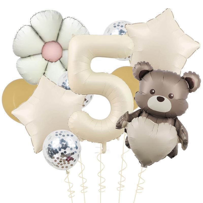 Матовый Мишка Любви Цветные Маргаритки 40 дюймов Карамельно-кремовый Алюминиевая пленка Блестки Латексный шар Набор для дня рождения