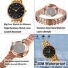 Simple and stylish wristwatch with classic large gold stainless and black Perfect for business or as a women's diamonds, design, accents, waterproof,