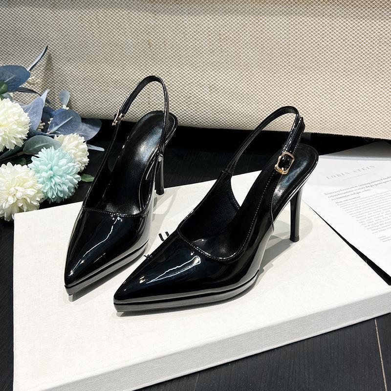 Водонепроницаемые туфли на высоком каблуке из лакированной кожи с пустым однословным принтом сзади, сандалии с сумкой на голове, женские весенние и осенние сексуальные туфли телесного цвета на тонком каблуке