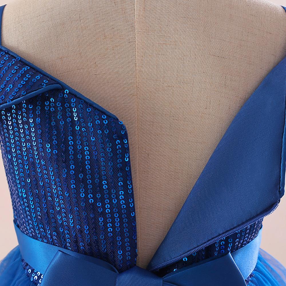 Fluffy Sequins Princess Girls Dress Bridemaids Bow Tulle Wedding Kids Party Dresses for Girl Off Shoulder Pageant Birthday Gown