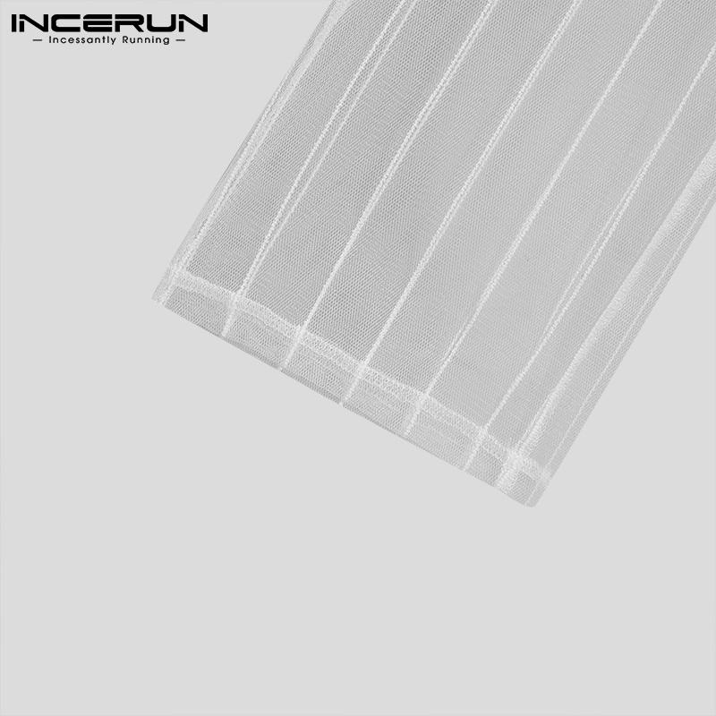 INCERUN Летние мужские модные прозрачные сетчатые рубашки с длинными рукавами и длинные брюки из 2 предметов, комплекты облегающей вечерние домашней одежды S-5XL