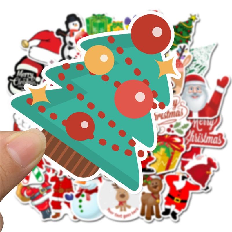 50Pcs Kawaii Colorful Christmas Sticker Santa Claus Snowman Christmas Tree Laptop Skateboard Very Thin New Year Gift Sticker