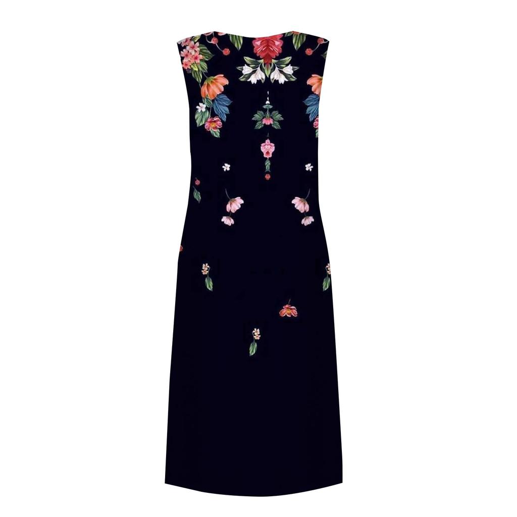 Жен. Повседневные платья с принтом Круглый вырез Классический Классический На открытом воздухе Повседневные Без рукавов Свободные платья