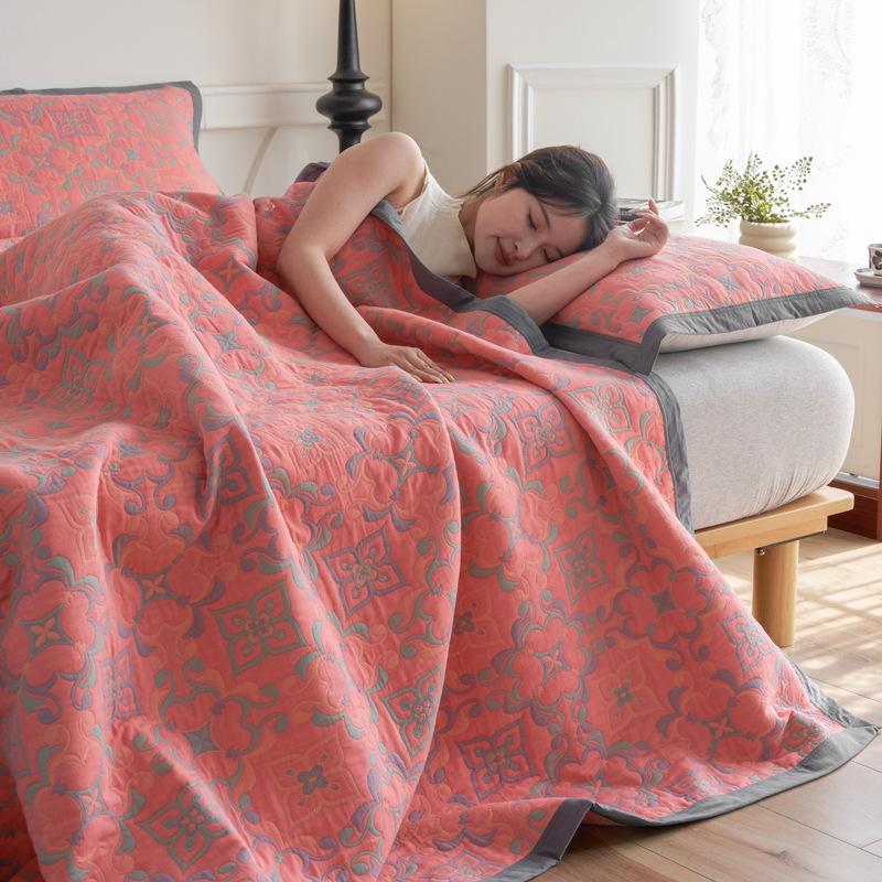 All-Cotton Yarn-Dyed Jacquard Gauze Blanket - Soft, Skin-Friendly Four-Season Bedspread