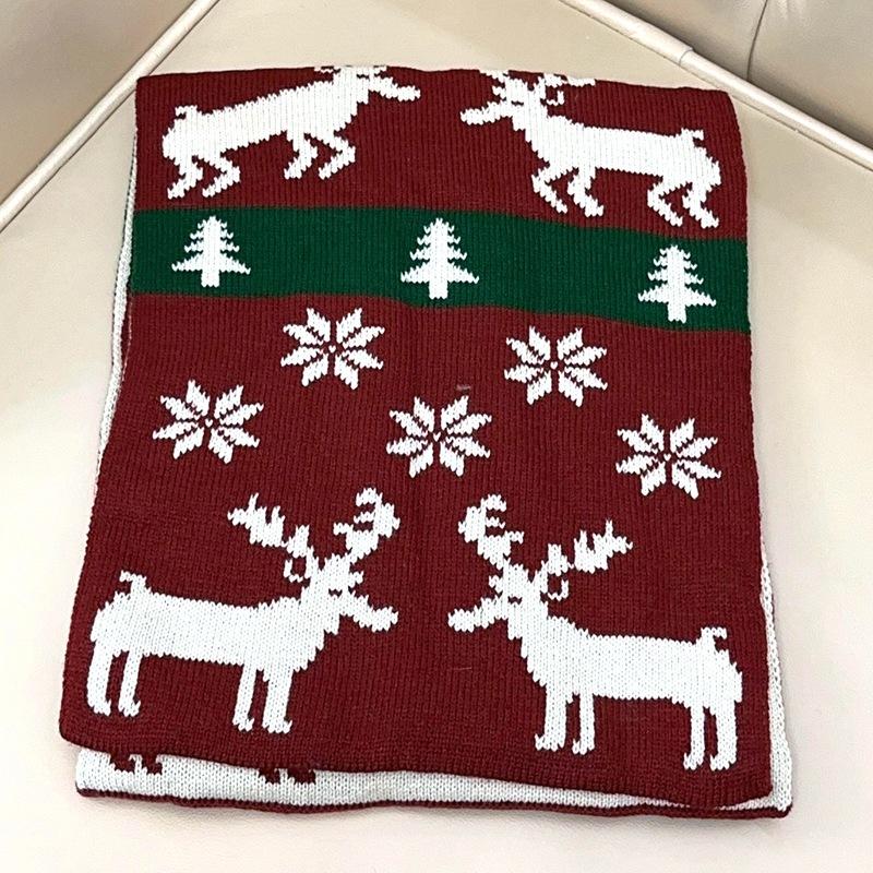 New Christmas Atmosphere Scarf Women's Winter Korean Retro Red Plaid with Warm Long Shawl Scarf