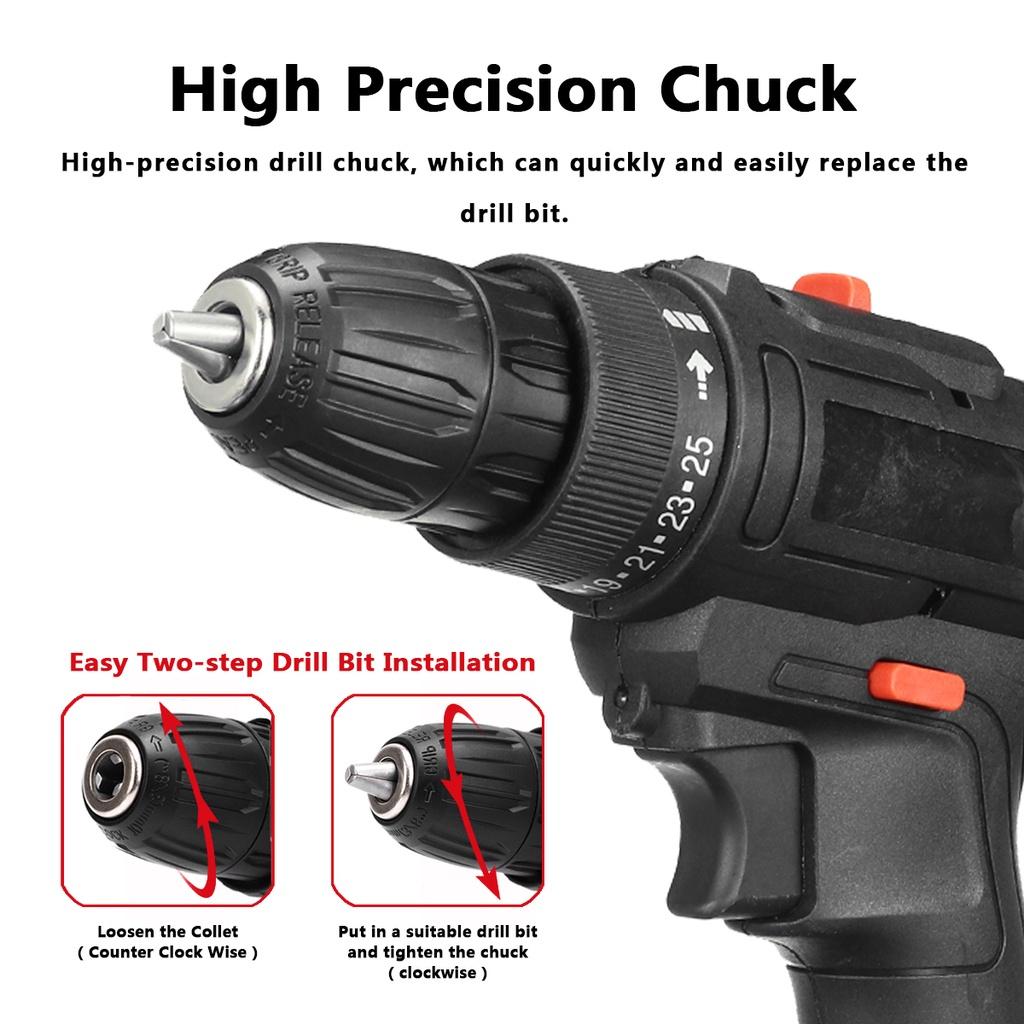 2000W 50N.m Cordless Electric Screwdriver Drill Hammer Variable Speed 3 In 1 Cordless Impact Drill with 2 Batteries